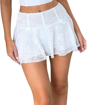 Women Pleated Lace Mini Skirts Fashion Mid-Rise Golf Skirts Spring Summer Casual Boho Short Aesthetic Skirts