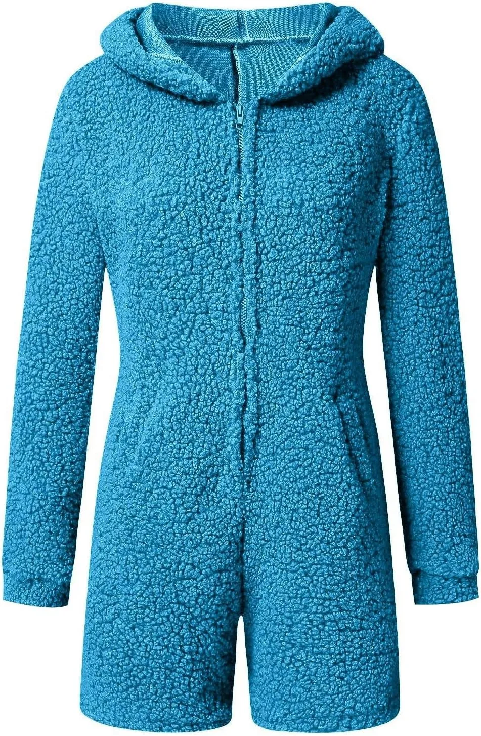 Women Plush Hooded Rompers Girls Cute Fuzzy Fleece Jumpsuit Casual Winter Warm Outfits Loungewear Homewear