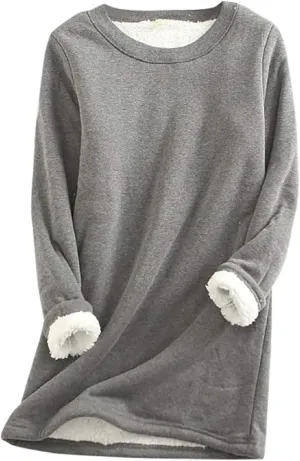 Women Sherpa Lined Fleece Fleece Crewneck Sweatshirt Winter Warm Pullover Loungewear Oversized Soft Tunic Outerwear