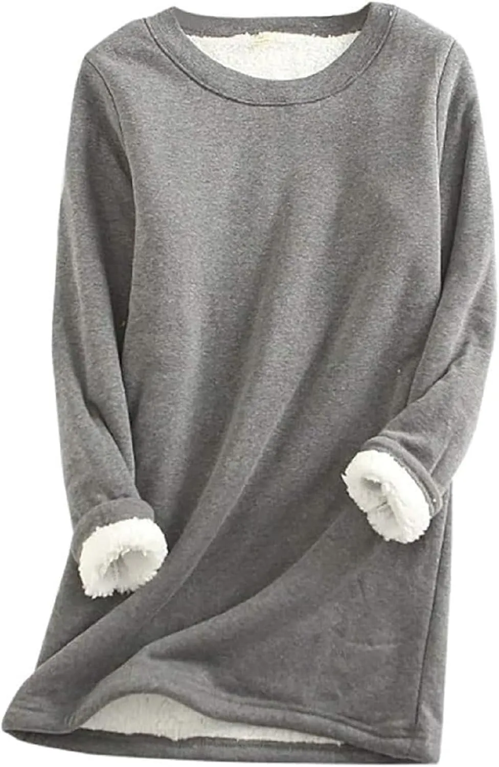 Women Sherpa Lined Fleece Fleece Crewneck Sweatshirt Winter Warm Pullover Loungewear Oversized Soft Tunic Outerwear