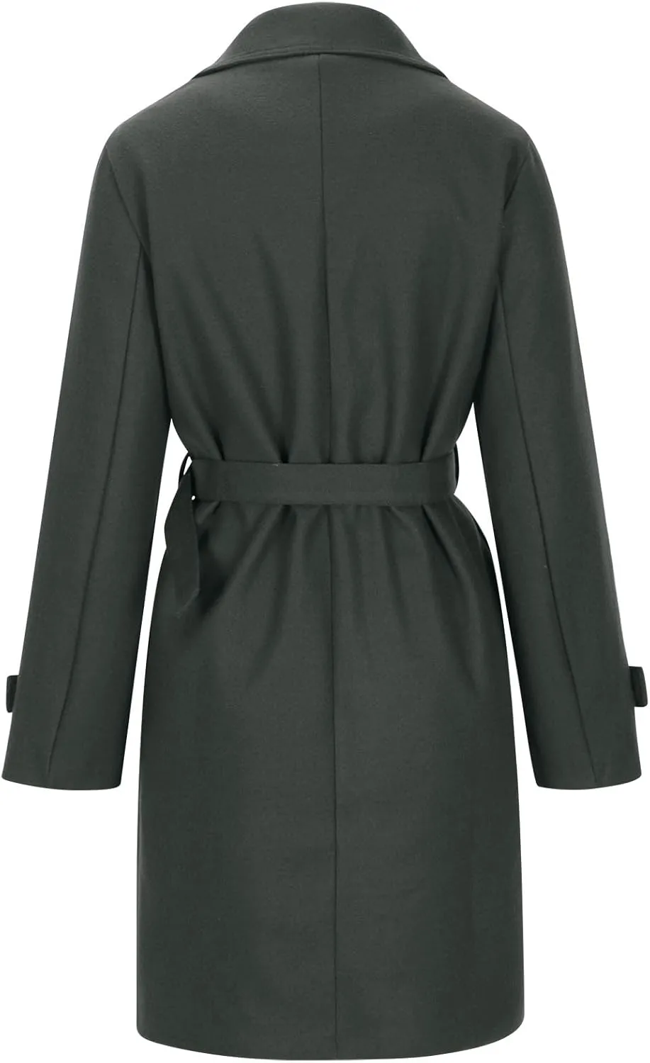 Women Single Breasted Long Trench Coat Windproof Classic Soft Slim Overcoat with Belt Wool Blend Warm Lapel Pea Coat
