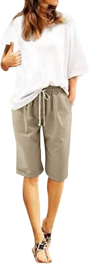 Women Wide Leg Linen Pants 2025 Summer High Waisted Palazzo Pants Office Loose Flowy Trouser with Pockets