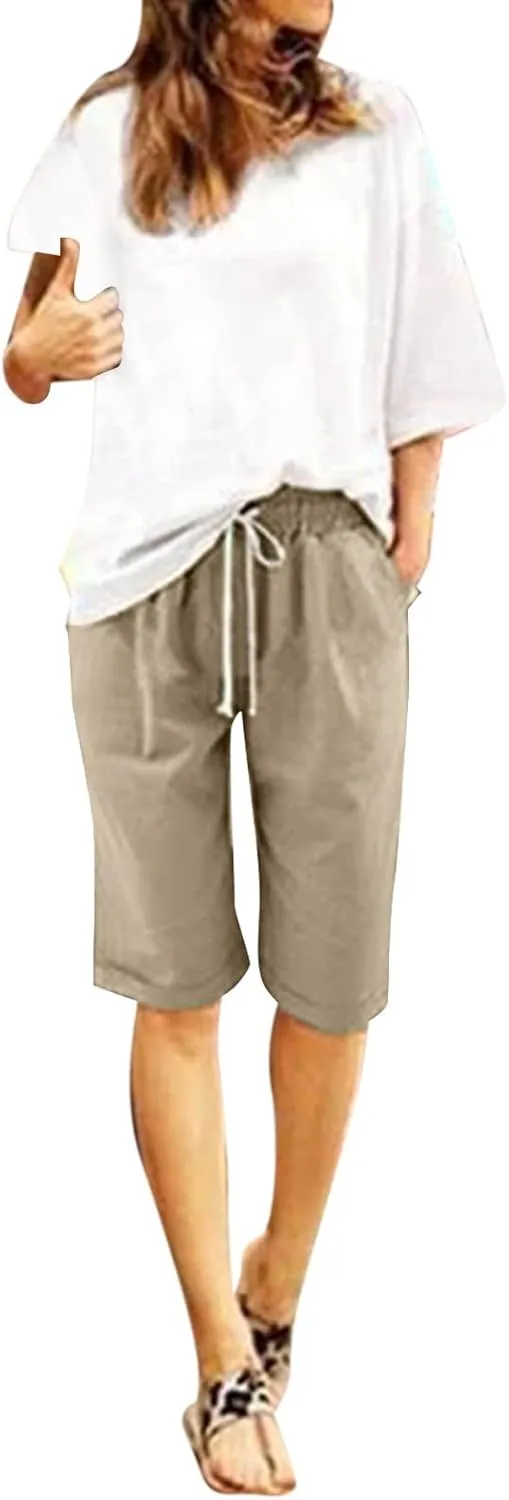 Women Wide Leg Linen Pants 2025 Summer High Waisted Palazzo Pants Office Loose Flowy Trouser with Pockets