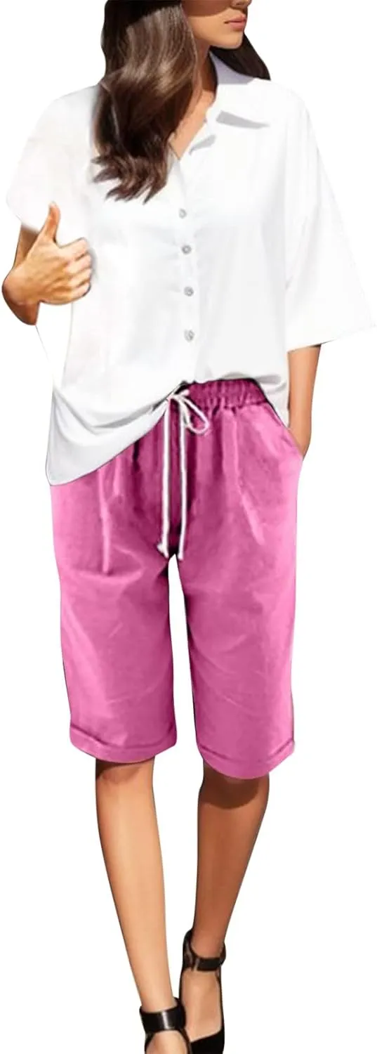 Women Wide Leg Linen Pants Summer Dressy High Waist Palazzo Pant Soft Pleated Front Trousers with Pocket