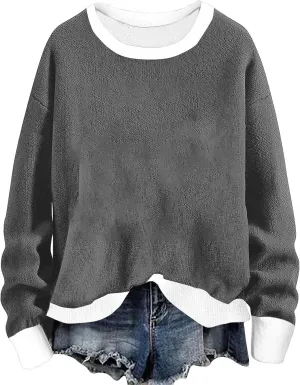 Women Winter Warm Sherpa Lined Fleece Crewneck Sweatshirt Pullover Loungewear Tunic Tops Fashion Going Out Clothes