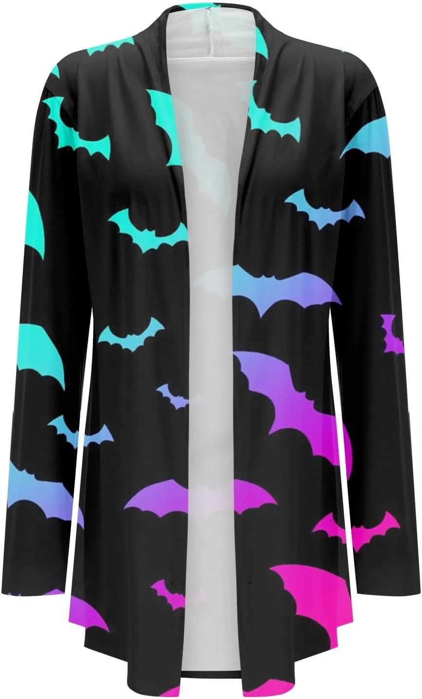 Womens 2023 Fall Winter Fashion Print Sweater Long Sleeve Open Front Casual Lightweight Soft Knit Cardigan Sweater