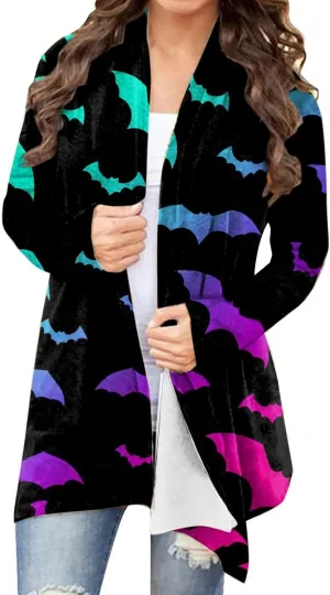 Womens 2023 Fall Winter Fashion Print Sweater Long Sleeve Open Front Casual Lightweight Soft Knit Cardigan Sweater