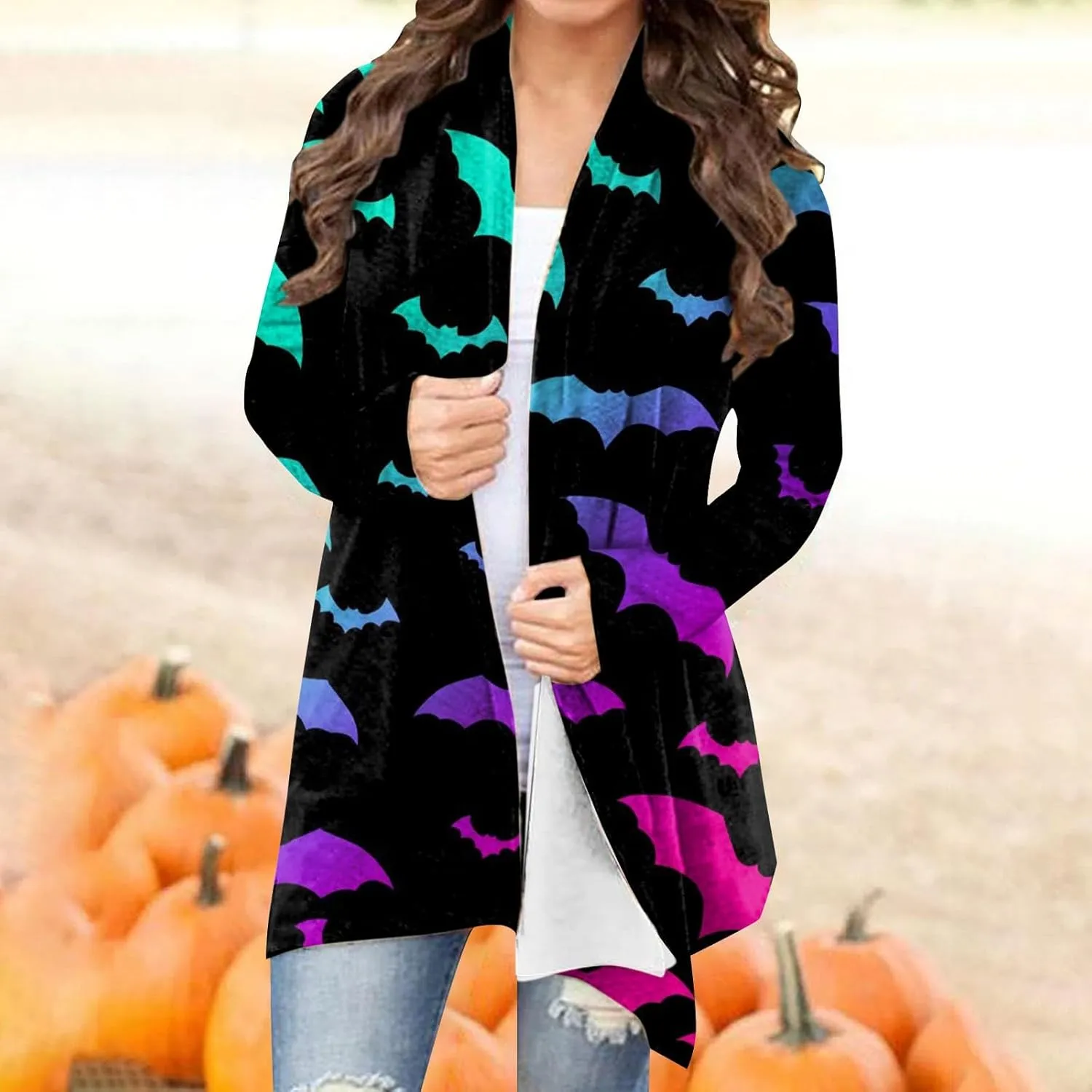 Womens 2023 Fall Winter Fashion Print Sweater Long Sleeve Open Front Casual Lightweight Soft Knit Cardigan Sweater