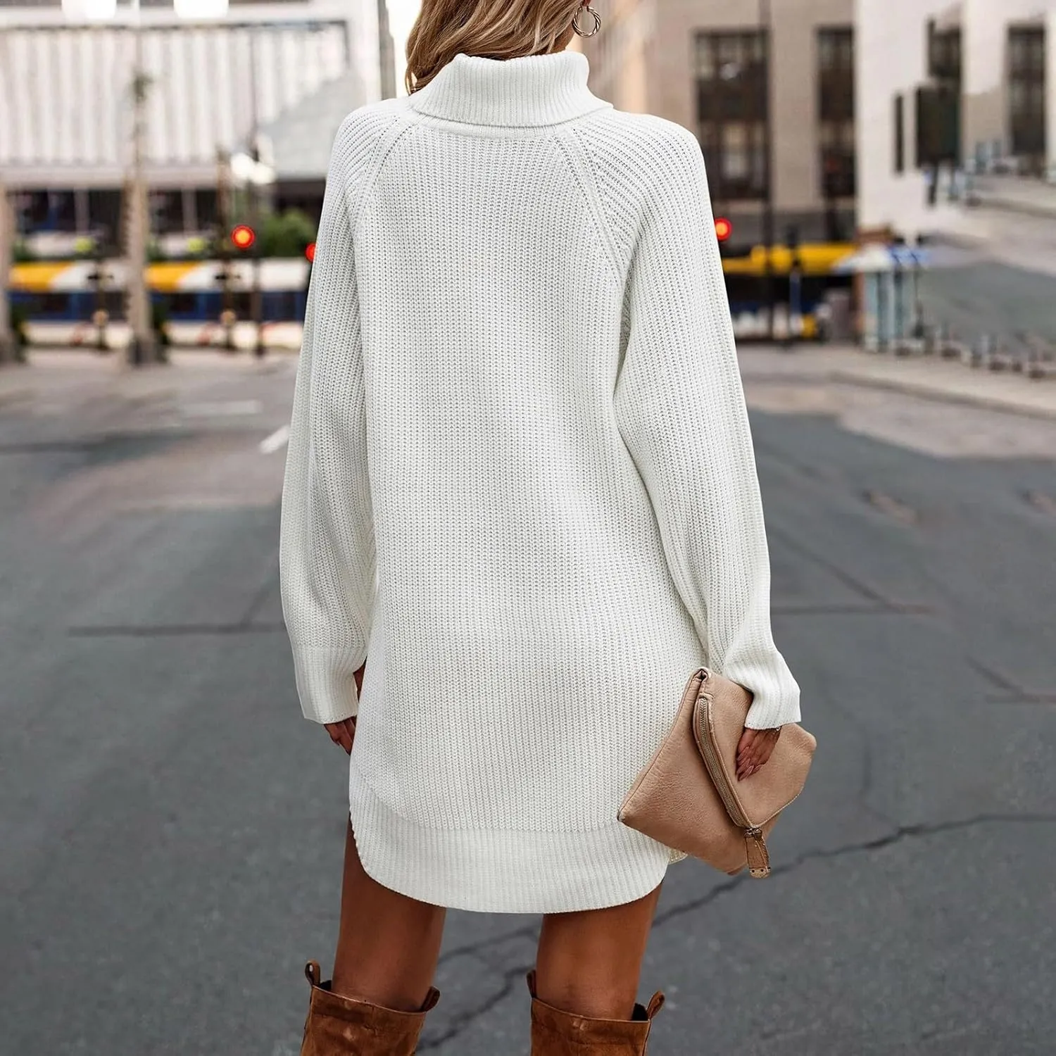 Women's 2023 Fall Winter Long Sleeve Turtleneck Sweaters Soft Knit Oversized Long Pullover Sweater Dress