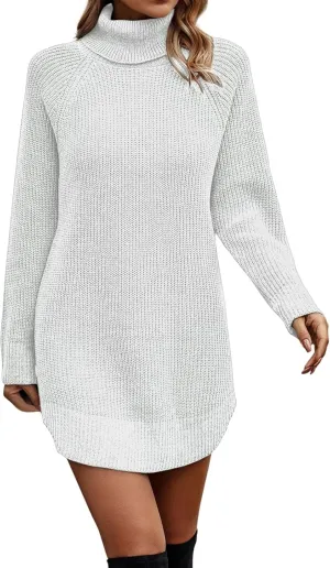 Women's 2023 Fall Winter Long Sleeve Turtleneck Sweaters Soft Knit Oversized Long Pullover Sweater Dress