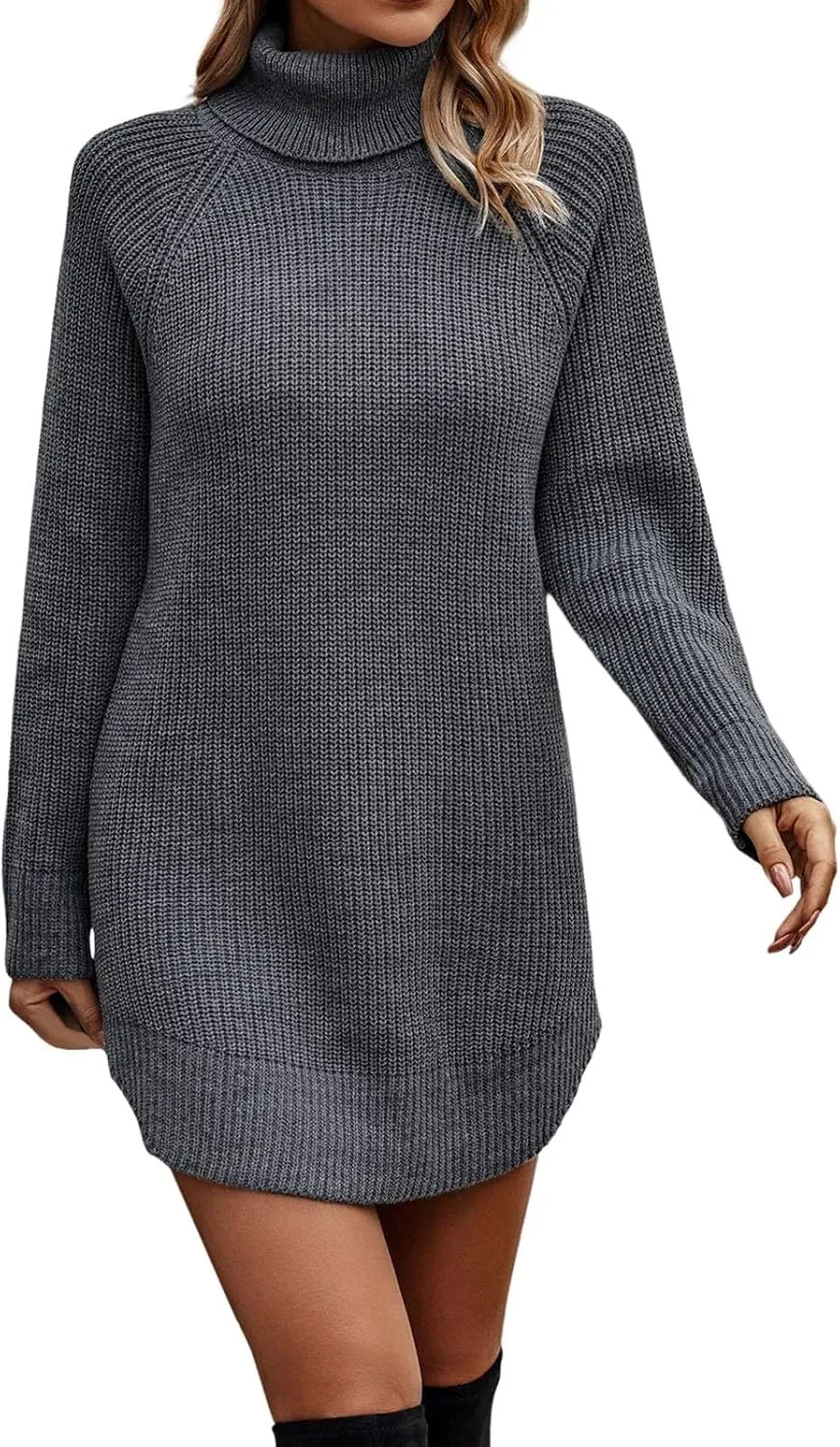 Women's 2023 Fall Winter Long Sleeve Turtleneck Sweaters Soft Knit Oversized Long Pullover Sweater Dress