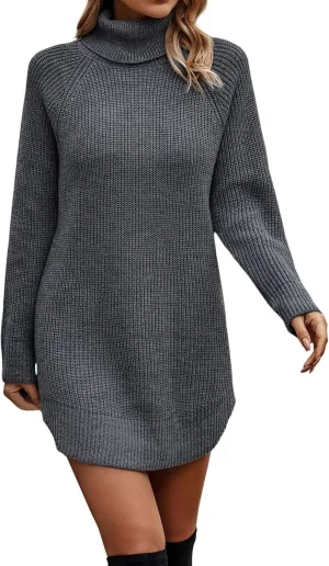 Women's 2023 Fall Winter Long Sleeve Turtleneck Sweaters Soft Knit Oversized Long Pullover Sweater Dress