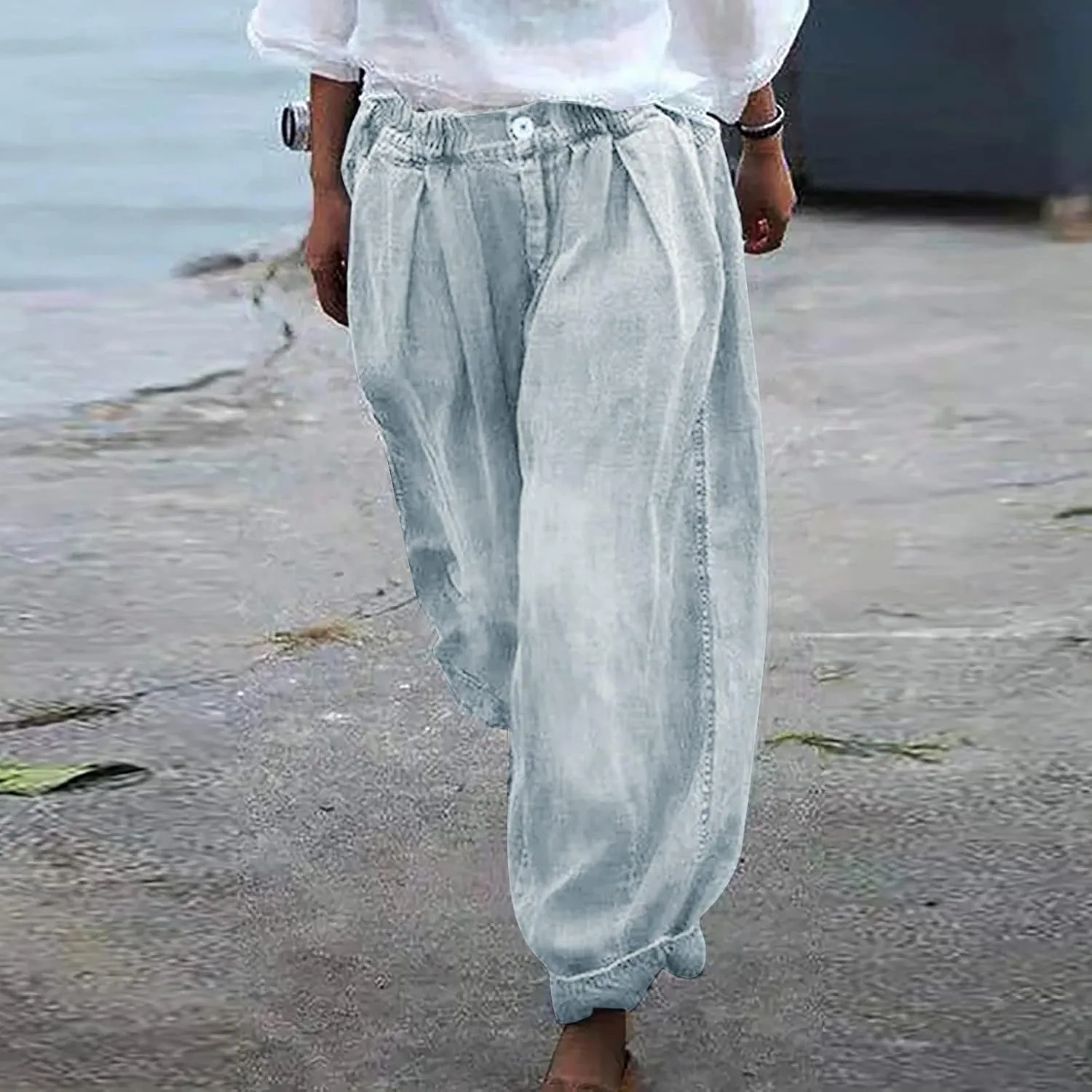 Womens Baggy Wide Leg Pants Y2K Floral Printed Wide Leg Baggy Jeans for Women Stretch High Waisted Straight Leg