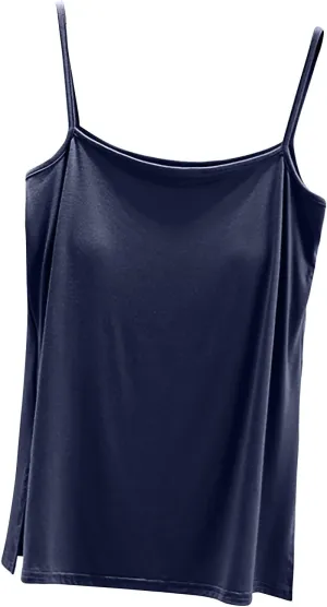 Womens Built-in Bra Padded Camisole Yoga Tanks Tops Wireless Support Short Cami Shirts Loose Fit Casual Blouse