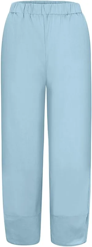 Womens Capri Pants Summer Baggy Comfy Fit Wide Leg Slacks Casual Cropped Palazzo Pants Trendy Cotton Linen Trousers