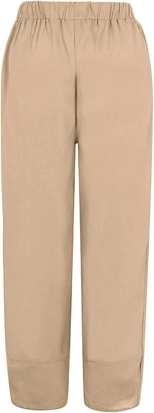 Womens Capri Pants Summer Baggy Comfy Fit Wide Leg Slacks Casual Cropped Palazzo Pants Trendy Cotton Linen Trousers