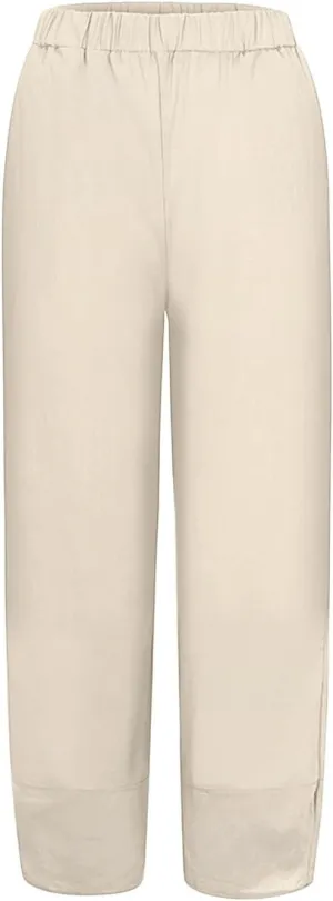 Womens Capri Pants Summer Baggy Comfy Fit Wide Leg Slacks Casual Cropped Palazzo Pants Trendy Cotton Linen Trousers