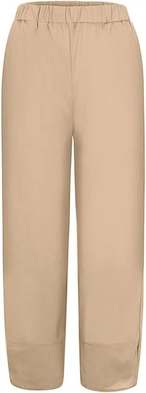 Womens Capri Pants Summer Baggy Comfy Fit Wide Leg Slacks Casual Cropped Palazzo Pants Trendy Cotton Linen Trousers