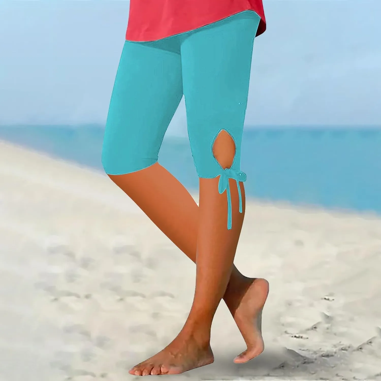 Womens Capris for Summer 2025 High Waist Yoga Pants Solid Color Comfy Stretchy Leggings Workout Compression Pants