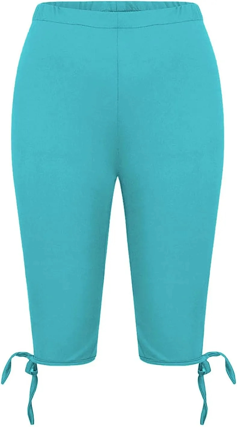 Womens Capris for Summer 2025 High Waist Yoga Pants Solid Color Comfy Stretchy Leggings Workout Compression Pants