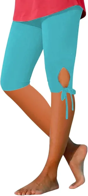 Womens Capris for Summer 2025 High Waist Yoga Pants Solid Color Comfy Stretchy Leggings Workout Compression Pants