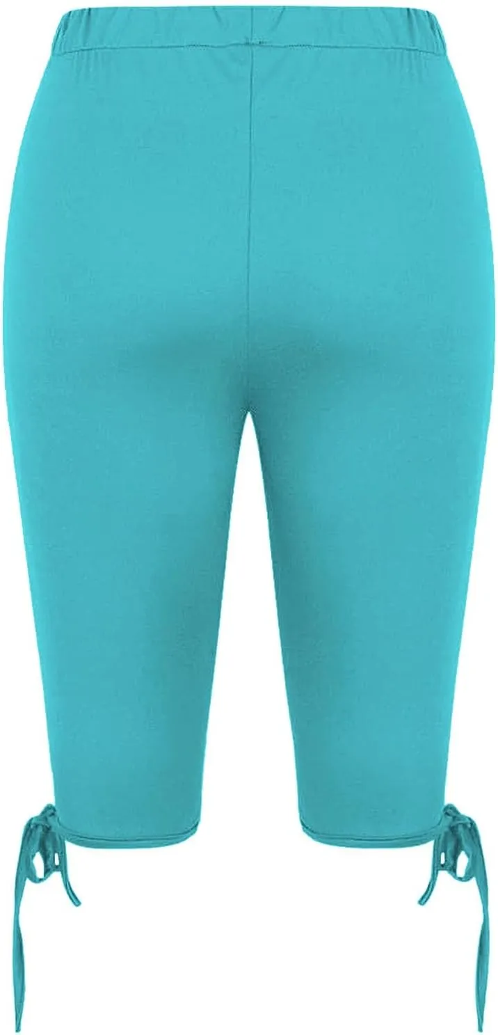 Womens Capris for Summer 2025 High Waist Yoga Pants Solid Color Comfy Stretchy Leggings Workout Compression Pants