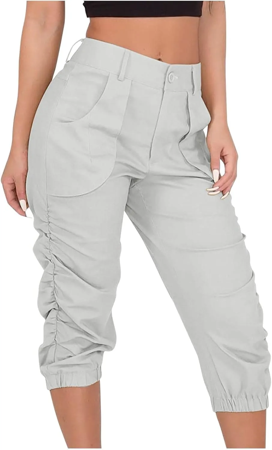 Womens Cargo Capri Pant High Waisted Loose Fit Quick-Dry Outdoor Capris for Travel Summer Casual Cropped Pants