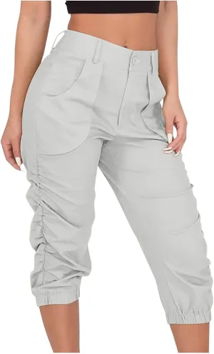Womens Cargo Capri Pant High Waisted Loose Fit Quick-Dry Outdoor Capris for Travel Summer Casual Cropped Pants
