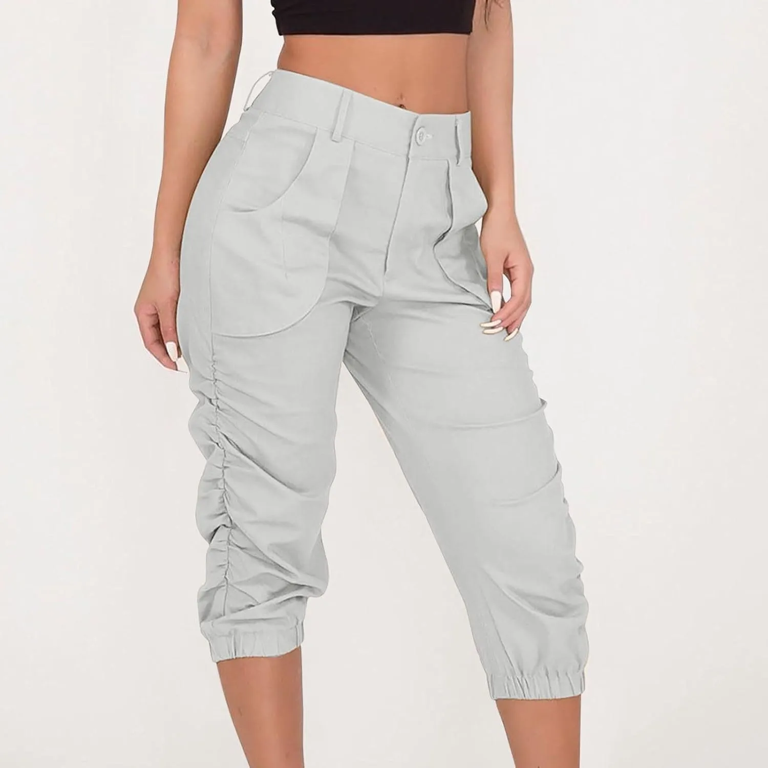 Womens Cargo Capri Pant High Waisted Loose Fit Quick-Dry Outdoor Capris for Travel Summer Casual Cropped Pants