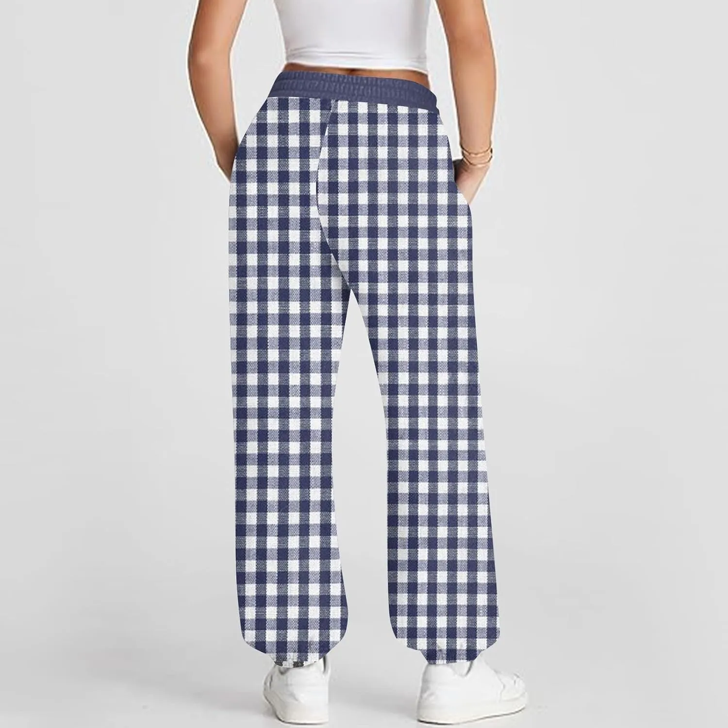 Womens Crossover Sweatpants Plaid Print Casual Baggy Long Flare Jogger Sweats Pants Lightweight Joggers Plus Size