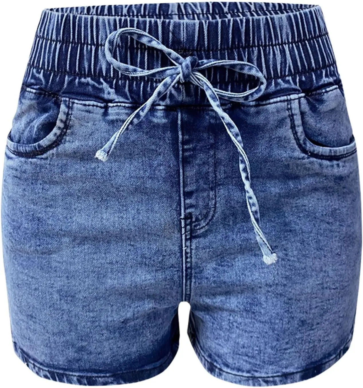 Women's Denim Shorts Summer Casual High Elastic Waist Drawstring Stretchy Trendy Summer Baggy Teen Girls Jean Shorts