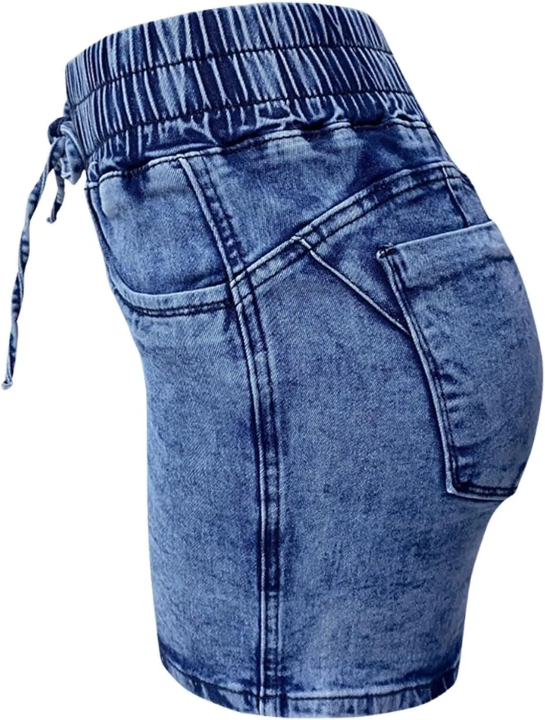 Women's Denim Shorts Summer Casual High Elastic Waist Drawstring Stretchy Trendy Summer Baggy Teen Girls Jean Shorts