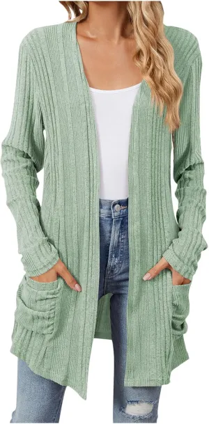 Womens Fall Fashion 2024 Cardigan Sweaters Open Front Casual Soft Knit Cardigans Long Sleeve Outerwear with Pockets