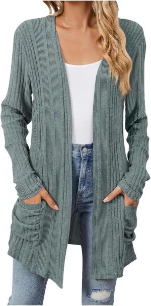 Womens Fall Fashion 2024 Cardigan Sweaters Open Front Casual Soft Knit Cardigans Long Sleeve Outerwear with Pockets