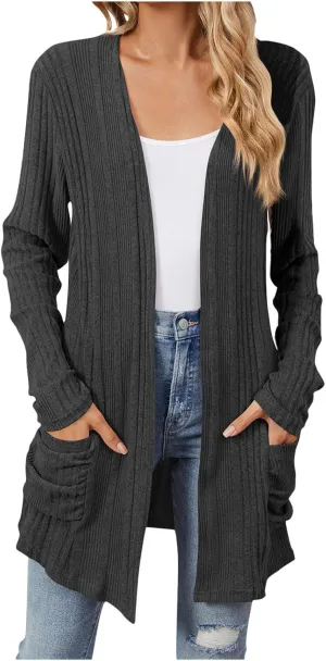 Womens Fall Fashion 2024 Cardigan Sweaters Open Front Casual Soft Knit Cardigans Long Sleeve Outerwear with Pockets