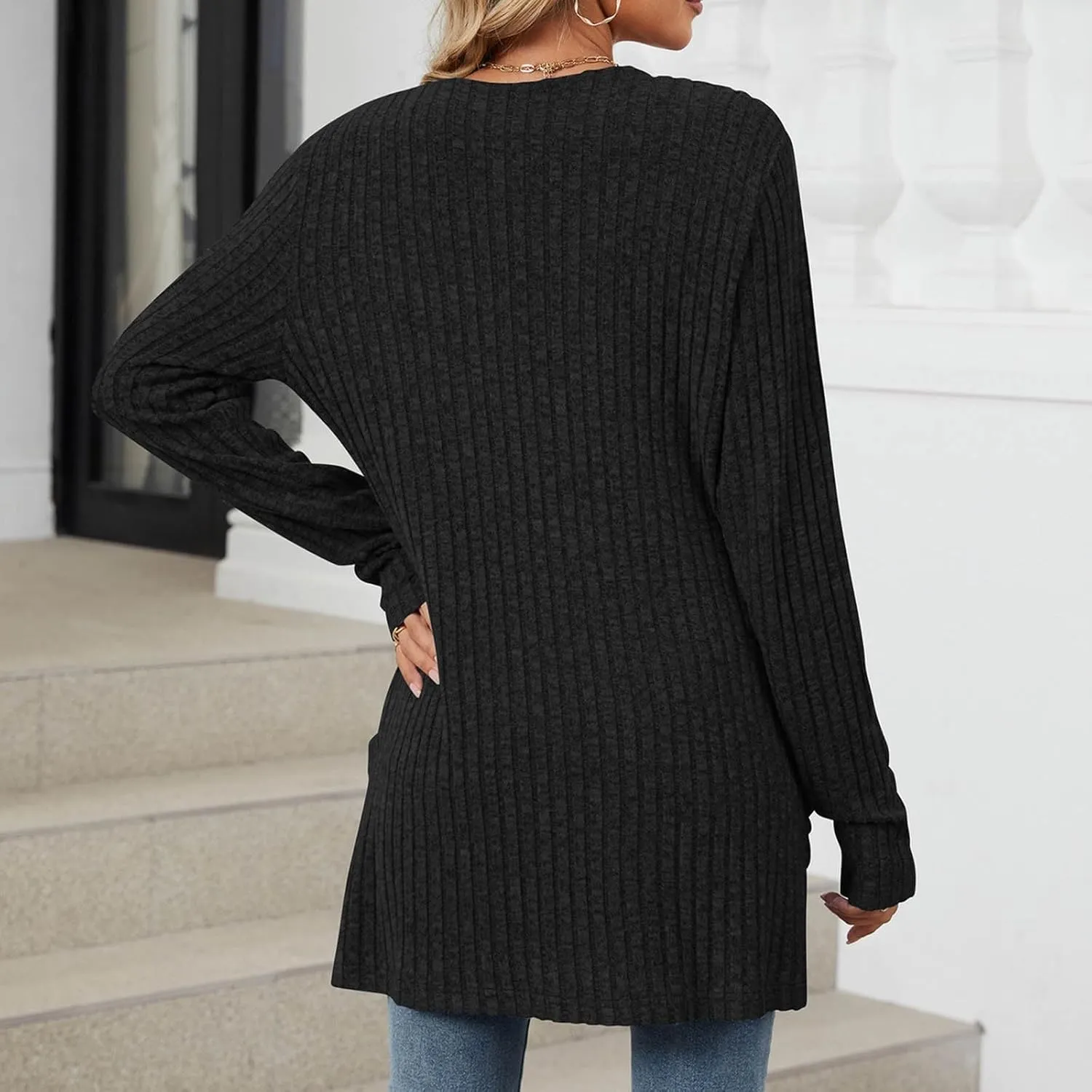Womens Fall Fashion Cardigan Lightweight Soft Knit Cardigan Sweaters Long Sleeve Open Front Coat with Pockets