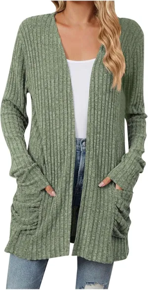 Womens Fall Fashion Cardigan Lightweight Soft Knit Cardigan Sweaters Long Sleeve Open Front Coat with Pockets