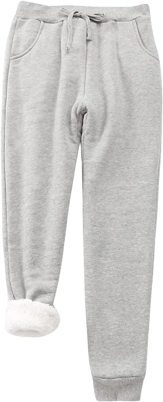 Womens Fleece Joggers Sherpa Lined Sweatpants Drawstring Waist Pants Casual Loungewear Loose Pants with Pockets