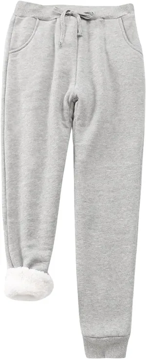 Womens Fleece Joggers Sherpa Lined Sweatpants Drawstring Waist Pants Casual Loungewear Loose Pants with Pockets