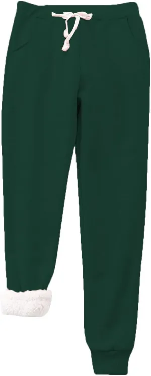 Womens Fleece Joggers Sherpa Lined Sweatpants Drawstring Waist Pants Casual Loungewear Loose Pants with Pockets