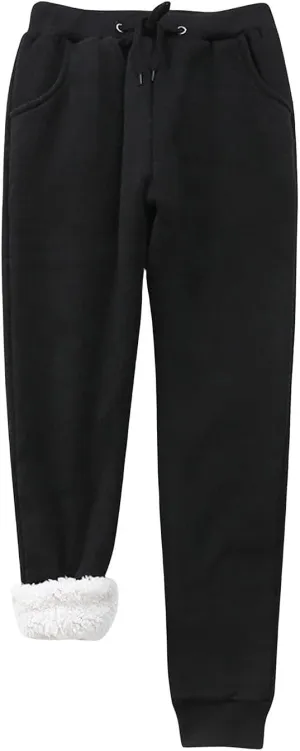 Womens Fleece Joggers Sherpa Lined Sweatpants Drawstring Waist Pants Casual Loungewear Loose Pants with Pockets