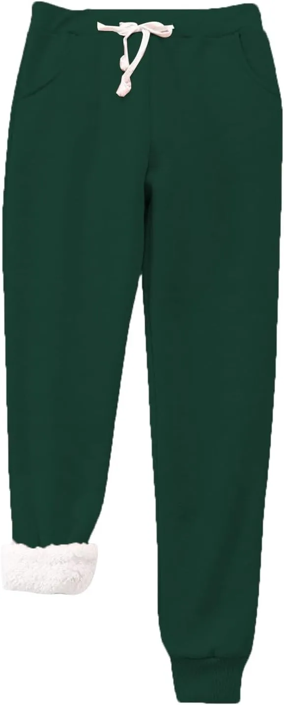 Womens Fleece Joggers Sherpa Lined Sweatpants Drawstring Waist Pants Casual Loungewear Loose Pants with Pockets