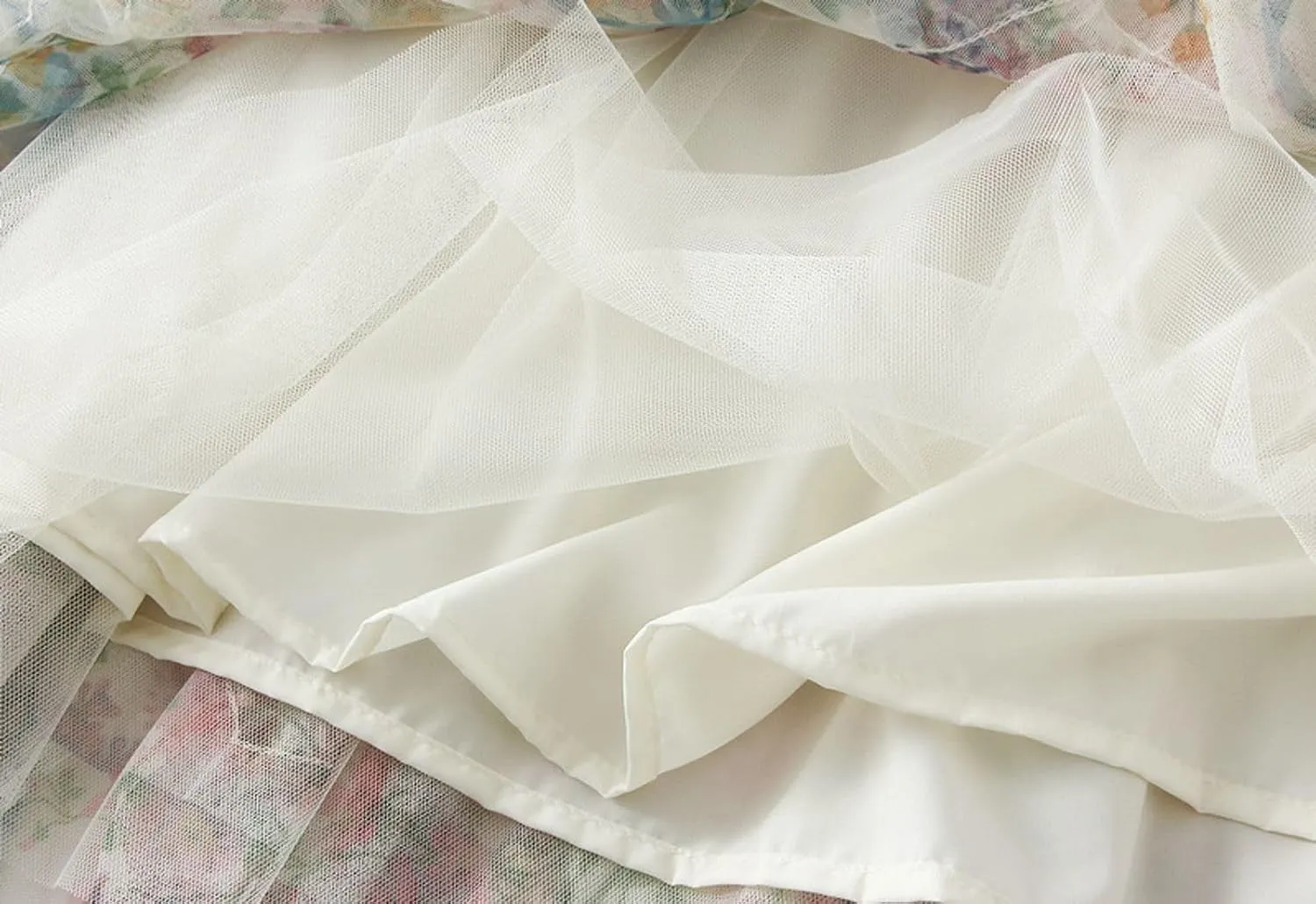Womens Floral Tulle Skirts Ruffle High Waist A-line Skirt Layered Pleated Flowy Fairy Skirt Fashion Party Long Dress