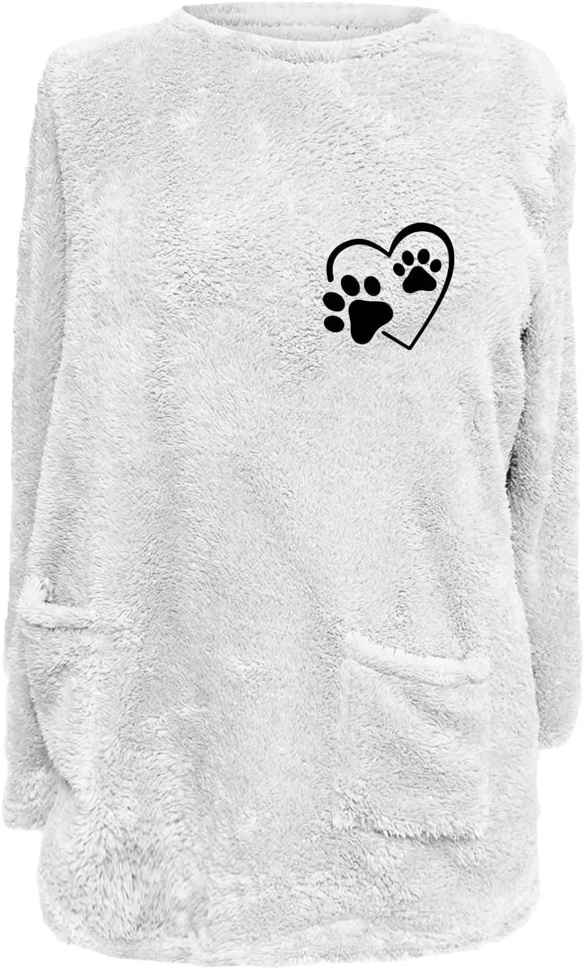 Womens Fuzzy Fleece Sweatshirts Casual Loose Oversized Sherpa Pullovers Cute Graphic Soft Comfy Sweaters Loungewear