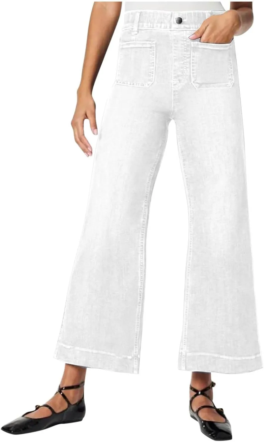 Women's High Waisted Jeans Casual Straight Wide Leg Loose Stretchy Denim Pants Baggy Cropped Trousers with Pockets