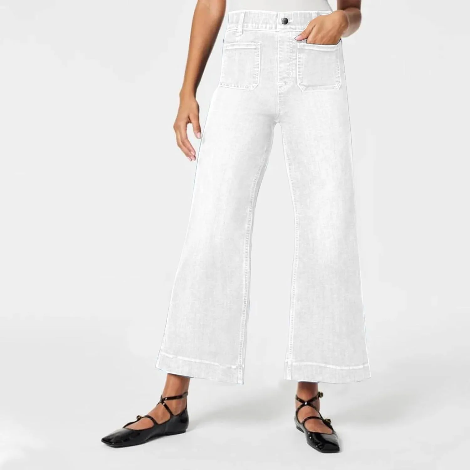 Women's High Waisted Jeans Casual Straight Wide Leg Loose Stretchy Denim Pants Baggy Cropped Trousers with Pockets