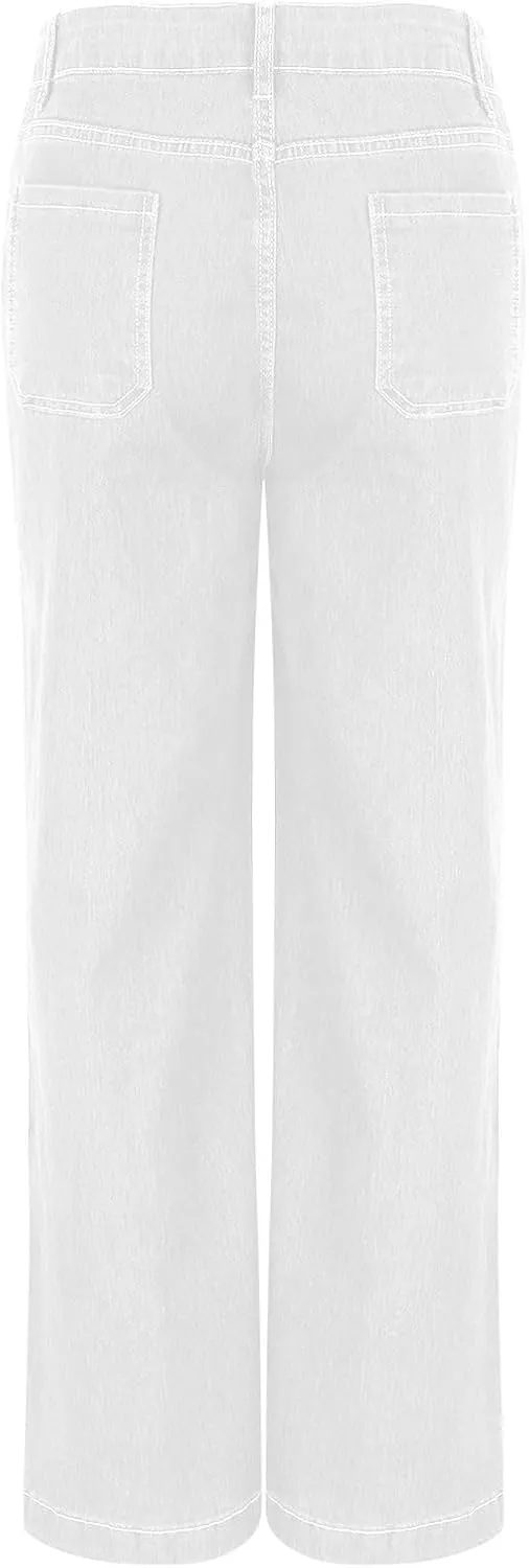 Women's High Waisted Jeans Casual Straight Wide Leg Loose Stretchy Denim Pants Baggy Cropped Trousers with Pockets