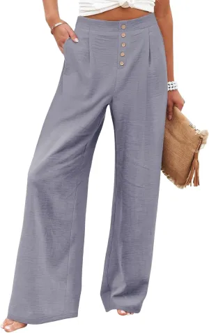 Women's High Waisted Palazzo Pants Stretchy Wide Leg Trousers Loose Beach Lounge Pant Soild Casual Pants with Pockets