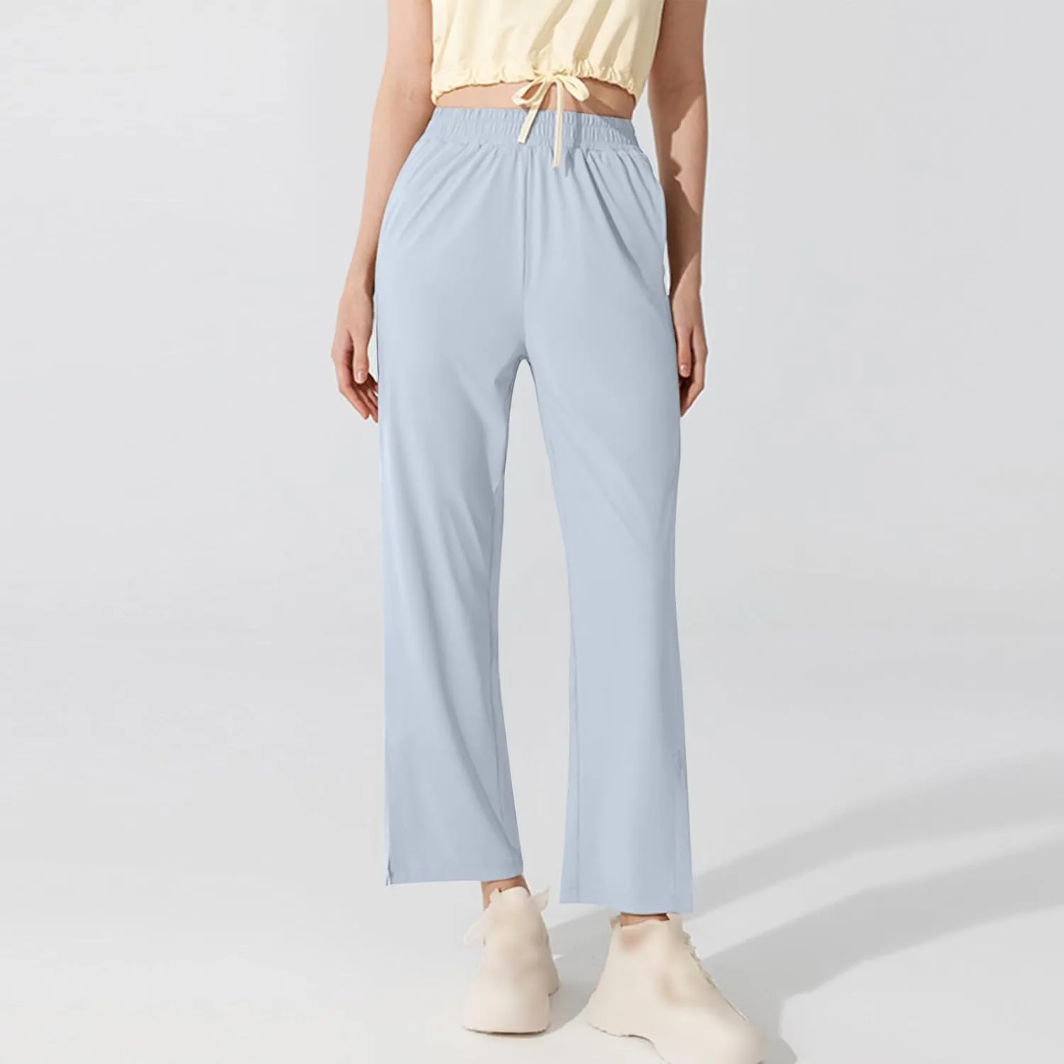 Women's High Waisted Wide Leg Pants with Pockets Casual Loose Palazzo Trousers Solid Straight Baggy Sweatpants Loungewear