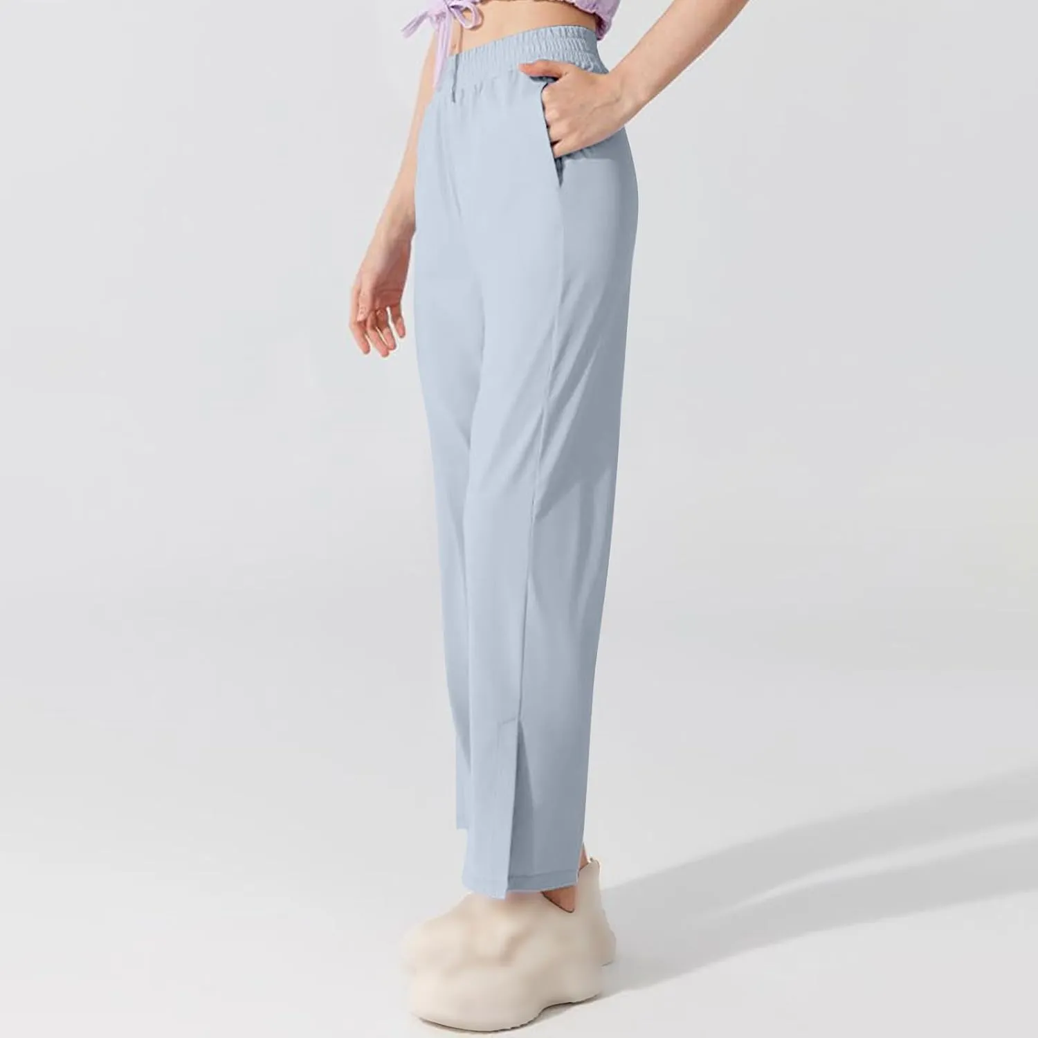 Women's High Waisted Wide Leg Pants with Pockets Casual Loose Palazzo Trousers Solid Straight Baggy Sweatpants Loungewear